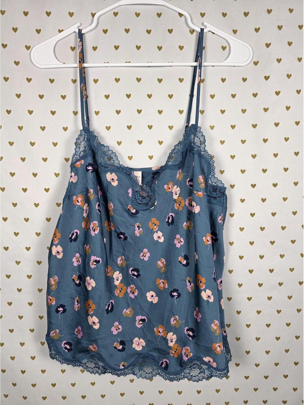 Victorias Secret Floral Lace Lined Babydoll Tank Top vintage Satin LARGE